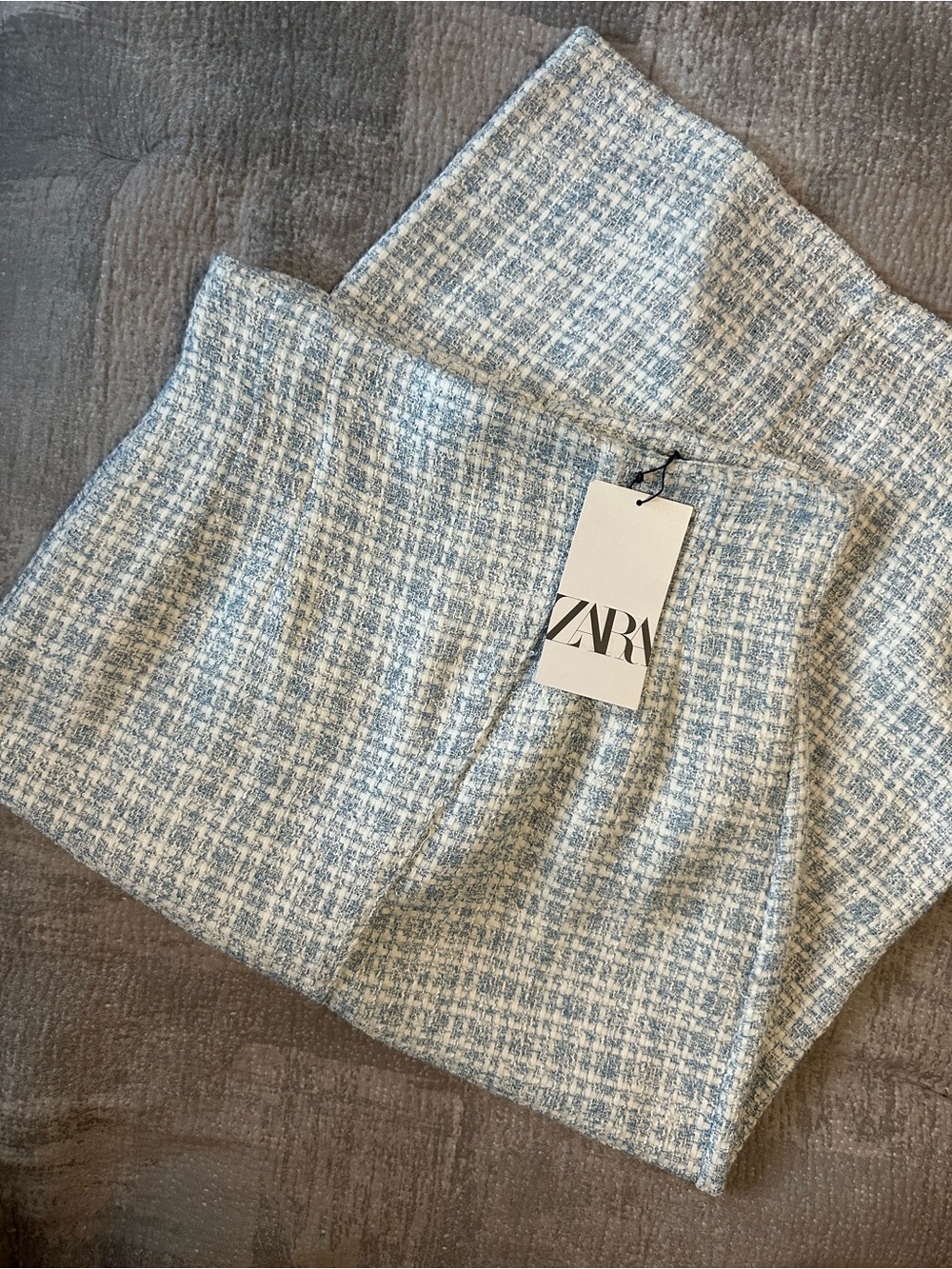 ZARA Light Blue & White Tweed Mini Skirt